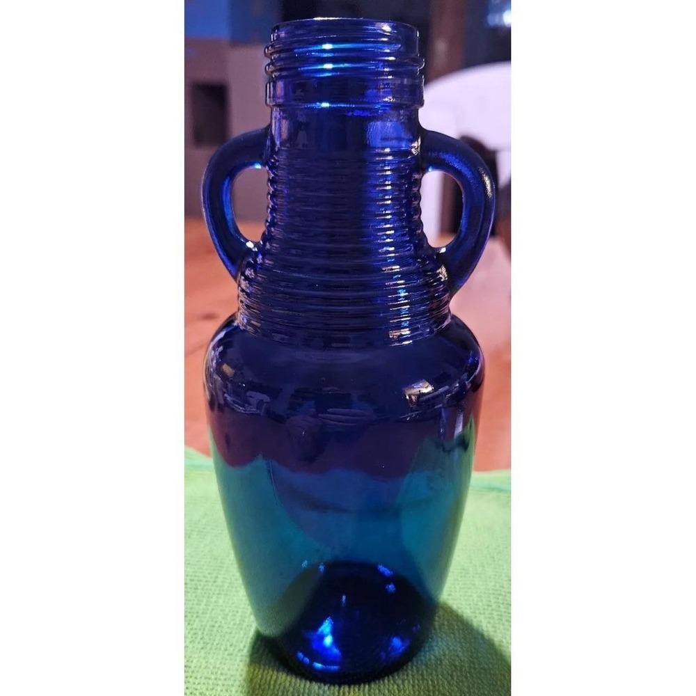 Collectible Vintage Madera Glass Bold Cobalt Blue Bottle With 2 Handles Jug.293
